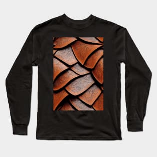 Dark Brown Ornamental Leather Stripes, natural and ecological leather print #53 Long Sleeve T-Shirt